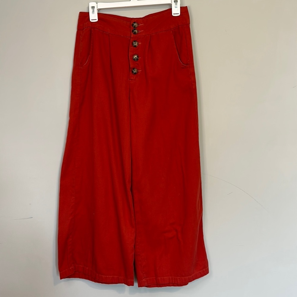 Blue Rain Boutique Rusty Orange Button High Waisted Casual Pants